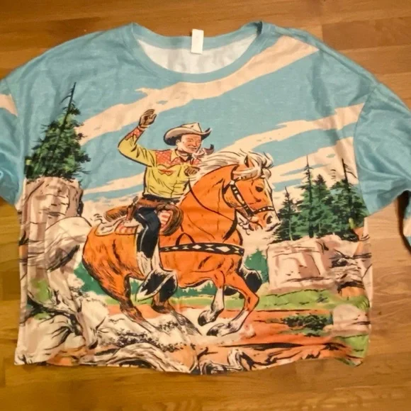 Cowboy Graphic T-Shirt - Blue and Orange - Picture 1 of 5